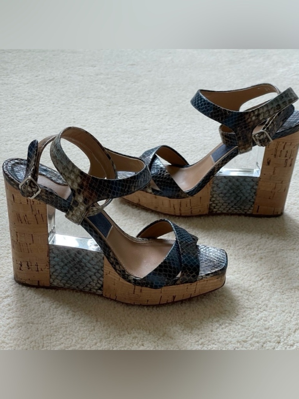 Salvatore Ferragamo Leather Wedge Sandal Blue Python Made In Italy Size 6.5 - Picture 11 of 11